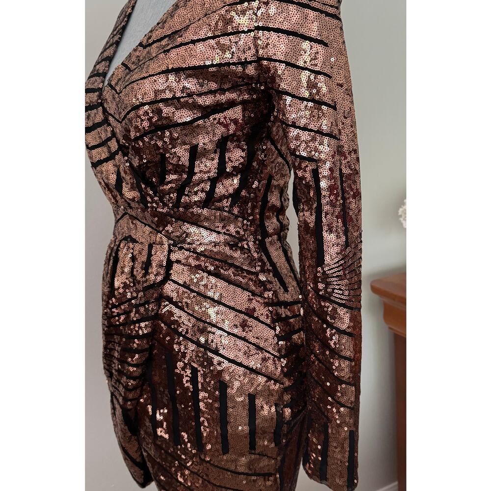Banjul Faux Wrap Black Rose Gold Sequence Cocktail Party Dress Women's Size S - Picture 5 of 13